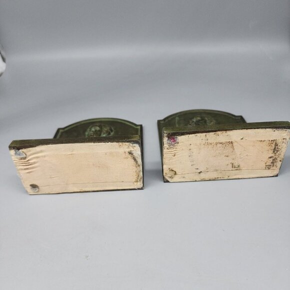 Vintage Pair 6" Tall Heavy Bronze Classic Literature Dickens & Whittier Bookends - Picture 6 of 7